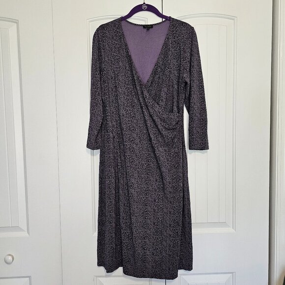 Women's Talbots Chevron Print Faux Wrap Dress Purple/Black Size‎ L - Picture 1 of 6
